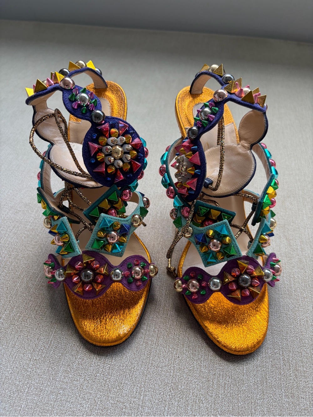 Christian Louboutin Multicolored Jeweled Stiletto Sandals - Picture 2 of 5